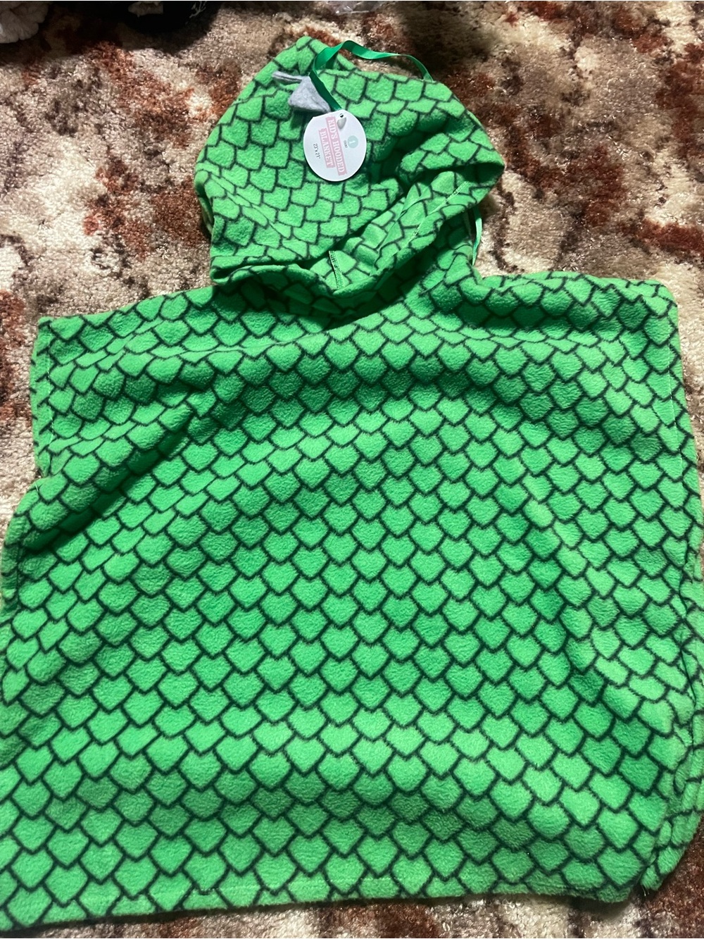Kids Green Hooded Blanket Poncho - Scaled Pattern